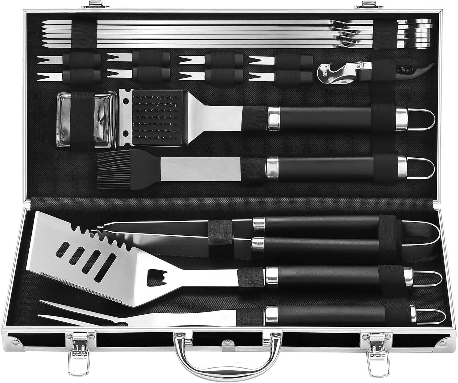 

22PCS Stainless Steel BBQ Grill Tools Set with Black Aluminum Case - Outdoor Grilling Accessories Gift for Men & Dad