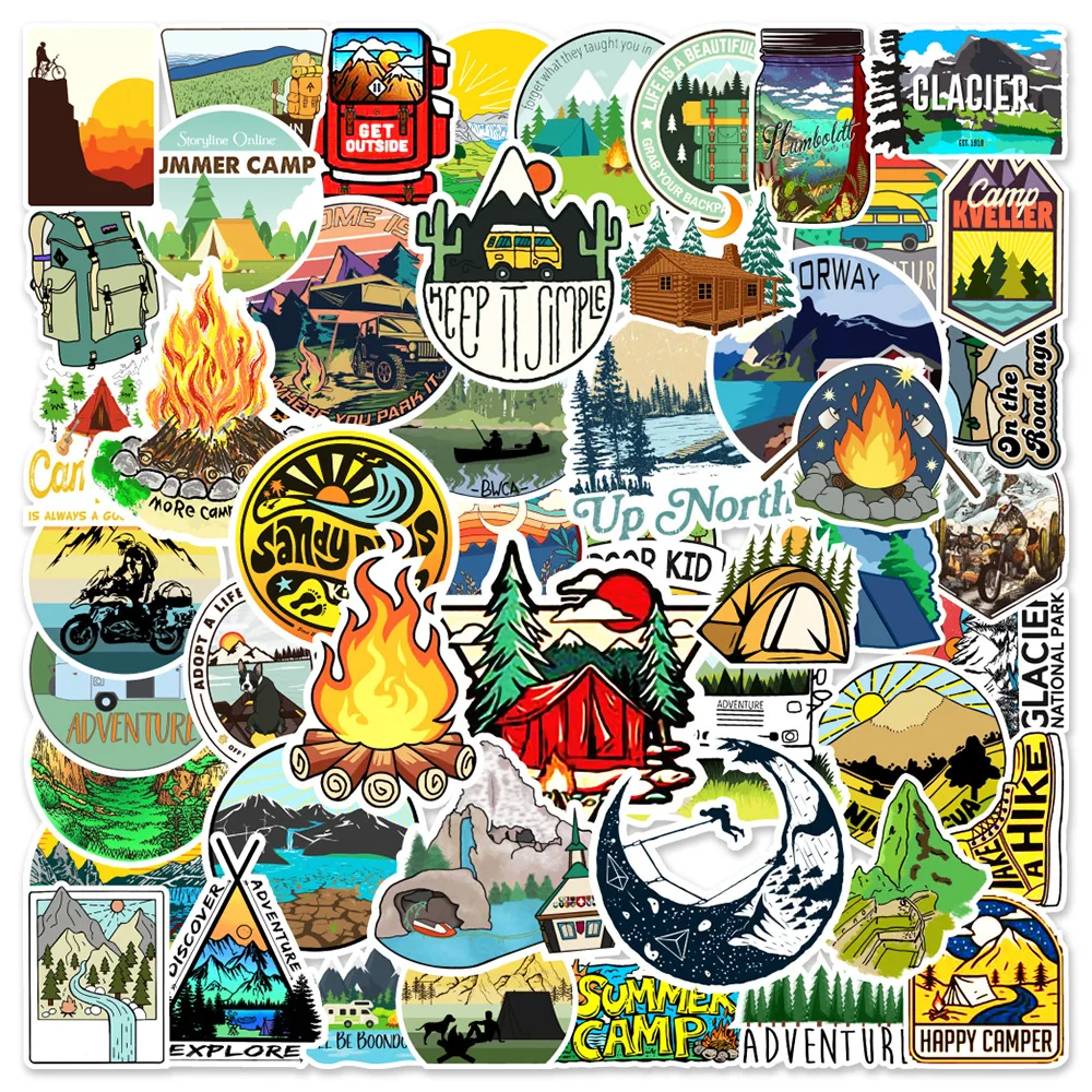 10/30/50/100PCS Outdoor Explore Mountain Camping Stickers Waterproof DIY Travel Suitcase Car Laptop Bicycle Helmet Toy Gift