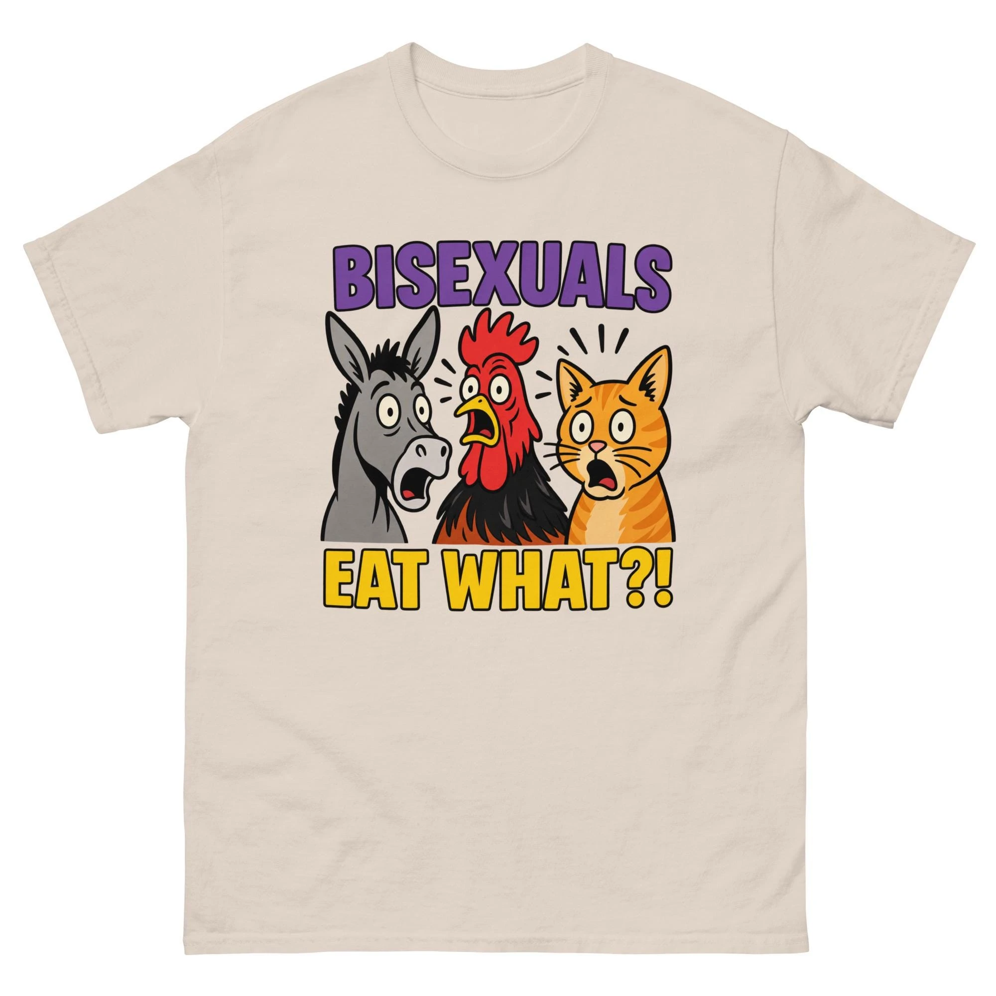 What Do Bisexuals Eat? Funny LGBTQ Pride T-shirt, Satirical Adult Humor Pattern T-shirt Joke Casual Street Fashion Short Sleeve