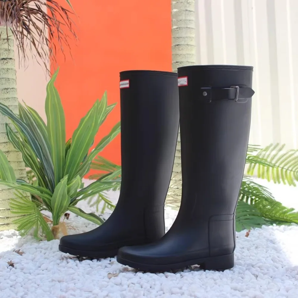 Fashion Genuine Leather Knee High Rain Boots Women's Water High Tube Environmentally Friendly Rubber Water Shoes Western