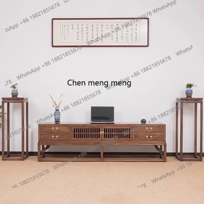 

E153 New Chinese style old elm TV cabinet floor storage low cabinet simple modern zen living room solid wood video cabinet