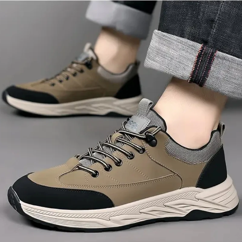 Men Travel Sports Shoes Anti-slip Thick Bottom Lace Up Sneakers Wear-resistant Outside Hiking Footwear Sapato Casual Masculino