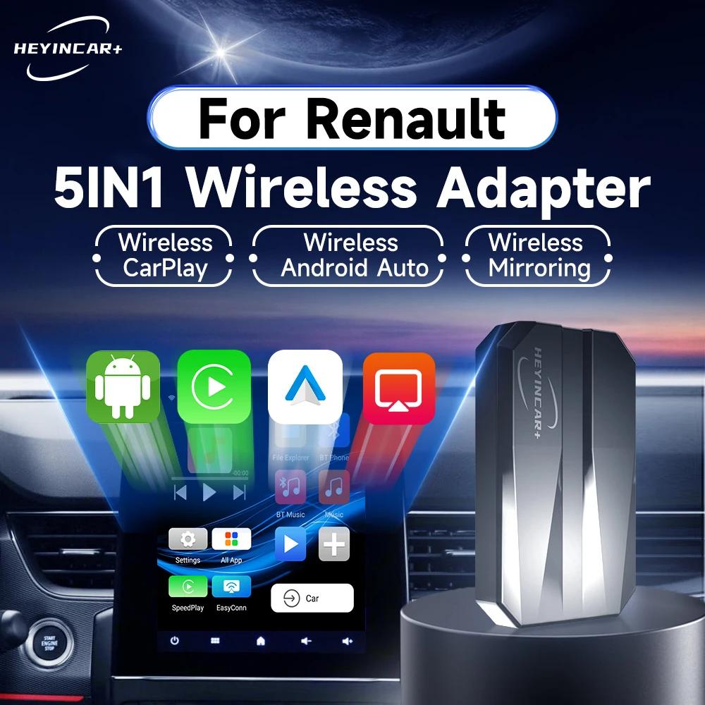 

2024 HEYINCAR 5IN1 AI Box Android Auto Wireless CarPlay Adapter For Renault Arkana Captur Clio MEGANE AUSTRAL ZOE E-Tech Car