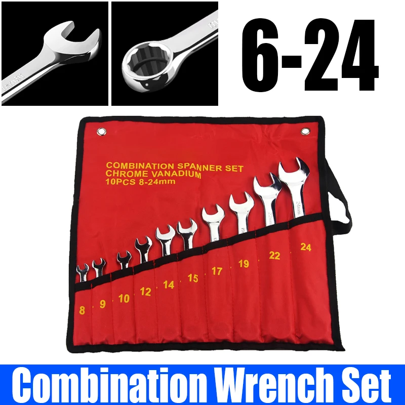 8-14PCS Combination Wrench Set 6-24 Open Box End Wrench Plum Blossom Open Spanner Dual-purpose Wrench Car Repair/Household Tool