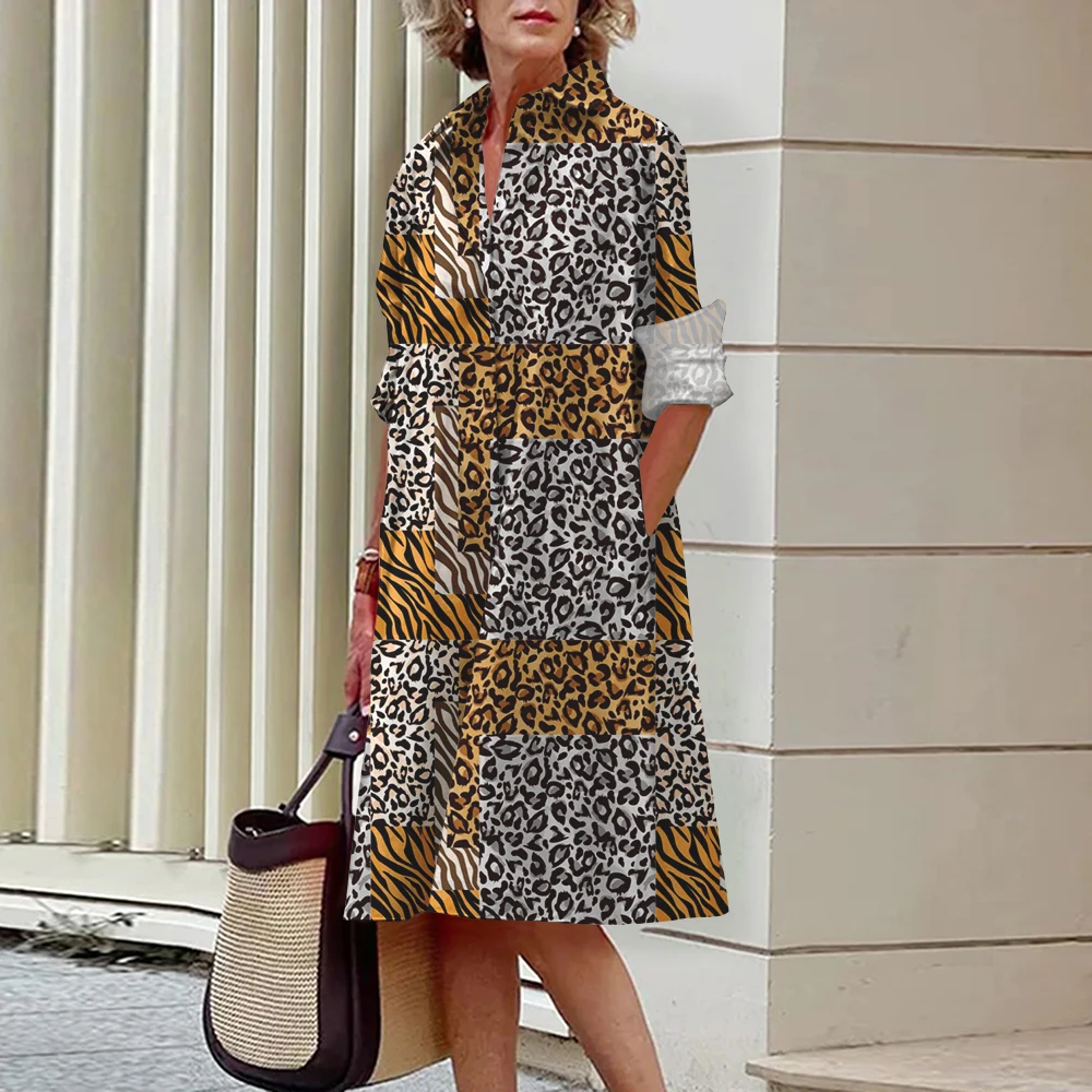 New Women\'s Shirt Dresses Elegant And Beautiful Women\'s Dresses Clothing Leopard Pattern Evening Gowns Party Prom Luxury Gowns