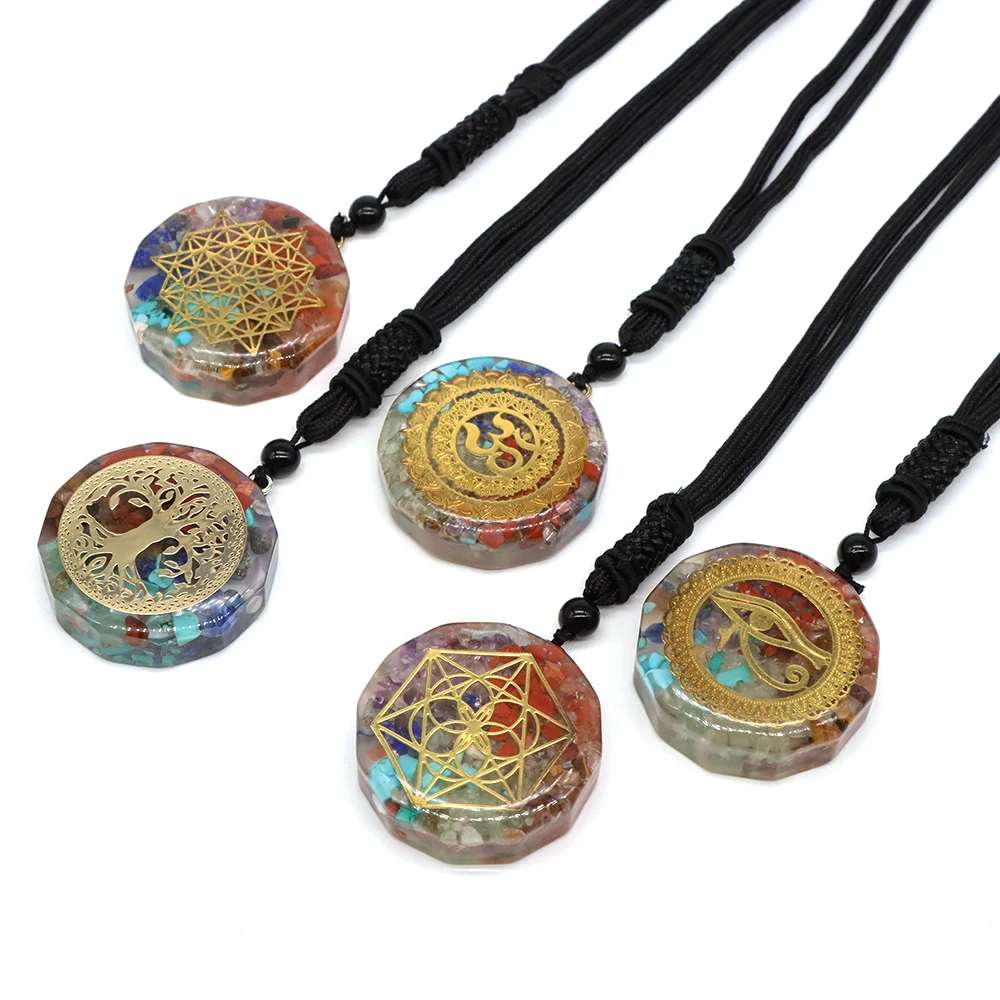 7 Chakra Amulet Pendant Orgonite Meditation Balance Energy Generator Resin Symbol Stones Necklace Healing Crystals Jewelry Women