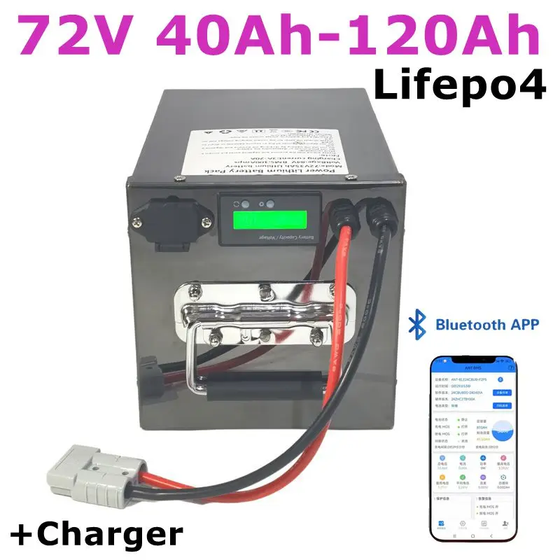 

72v Lifepo4 40Ah 50Ah 60Ah 70Ah 80Ah 100Ah 110Ah Lithium Battery for 2KW 3KW Rickshaw Skateboard Two Wheeler Mini Car EV RV