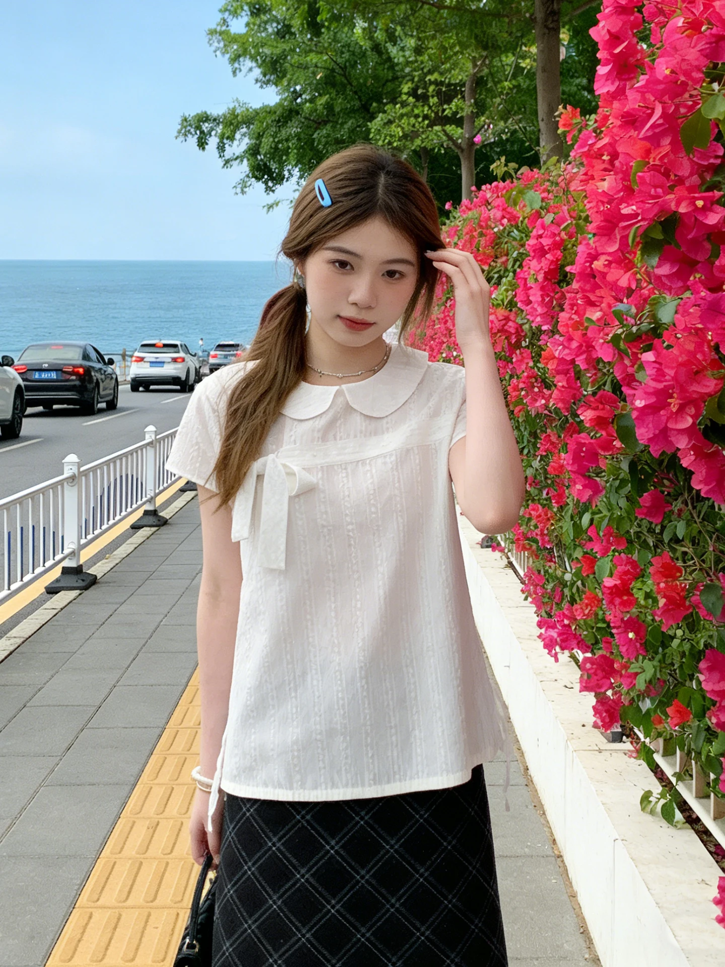 

Корейская летняя женская блузка с воротником-стойкой, новинка, с узлом, в стиле феи, для повседневной носки, свободного кроя