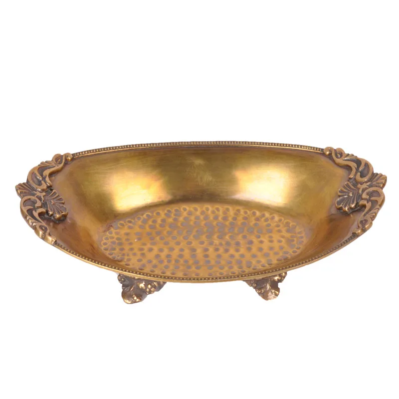 Pure Copper Vintage Dried Fruit Tray Candy Plate Key Storage Jewelry Jewelry Decoration Luxury High-End Villa Soft Decoration