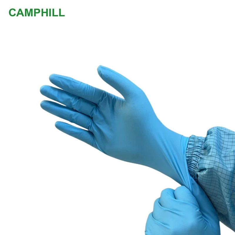 Genuine pitted surface non-powder non-slip disposable nitrile gloves Dust-free room, Laboratory 9-inch/12-inch blue gloves