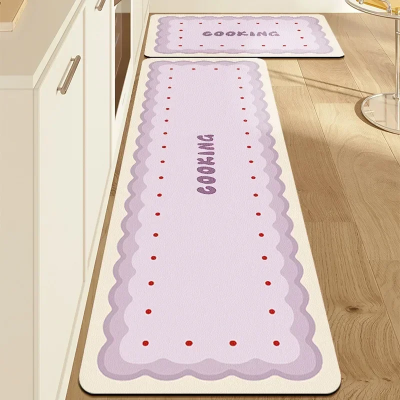 VIKAMA 1/2PCS Kitchen Rug Ins Cute Color Absorbent Bathroom Rug Oil Resistant Non-slip Long Porch Bathroom Rug Home Decor