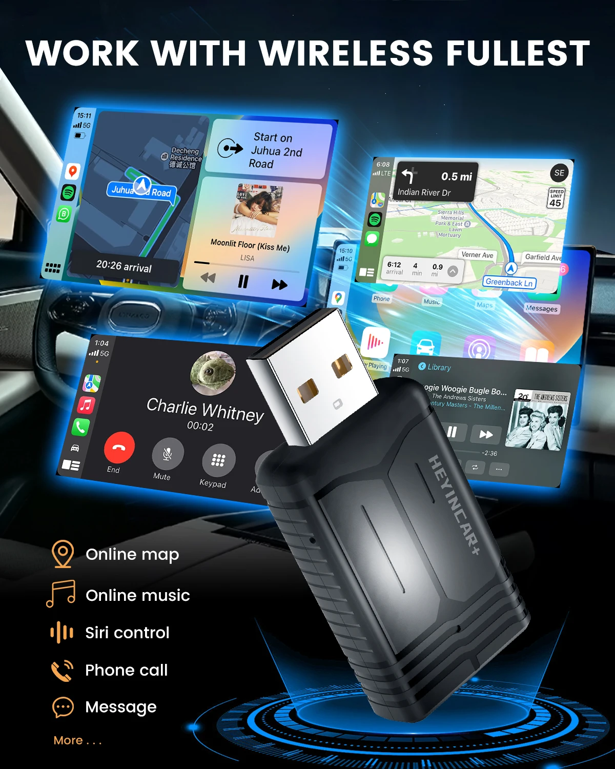 2026 NEW Wireless CarPlay Adapter 2-in-1 Wired to Wireless Dongle for Apple & Android Auto Plug and Play Universal Car Accessory view 4