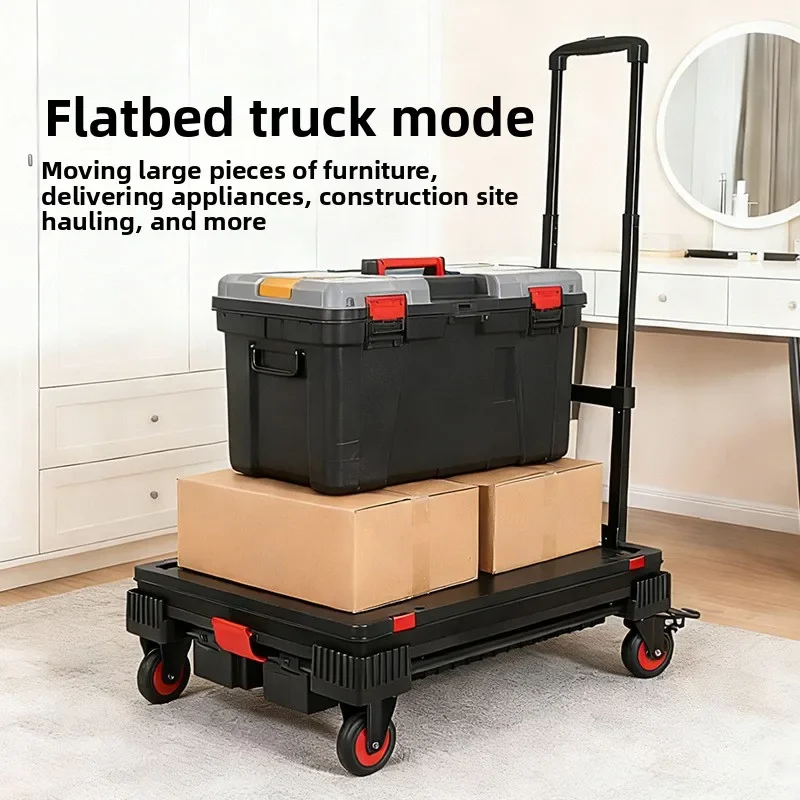 Foldable Storage Box Car Trunk Organizer Push Trolley Flatbed Cart Multi Function Rolling Storage Cart Flatbed Truck Handcart