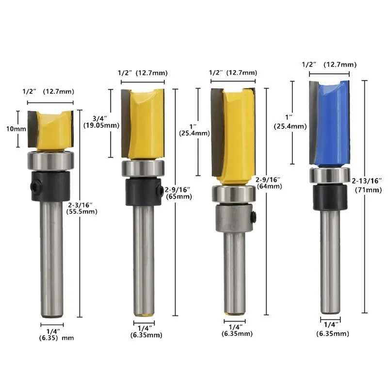 1pc 1/4 ''(6.35mm) 생크 플러시 트리밍 라우터 비트 패턴 우드 밀링 비트, 템플릿 트림 밀링 커터 스트레이트 라우터 비트