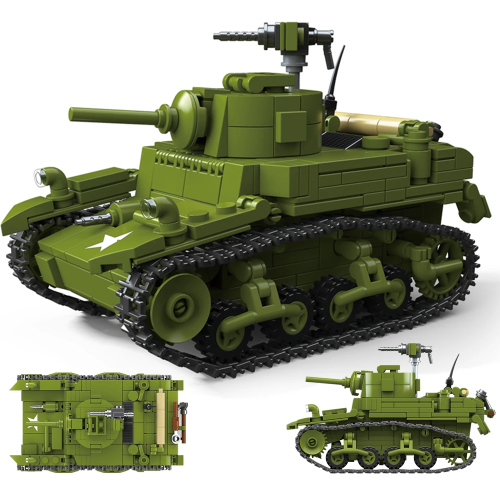 

World War 2 WW2 Army Military Soldiers Building Blocks Set M3A1 Main Battle Tank Bricks Assembly Toys For Children