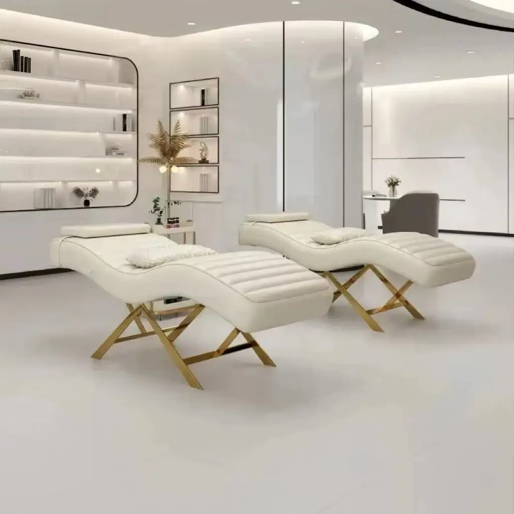 

2025 современный массажный стол с золотой основой для красоты, гостиной, наращивание ресниц, полный набор мебели