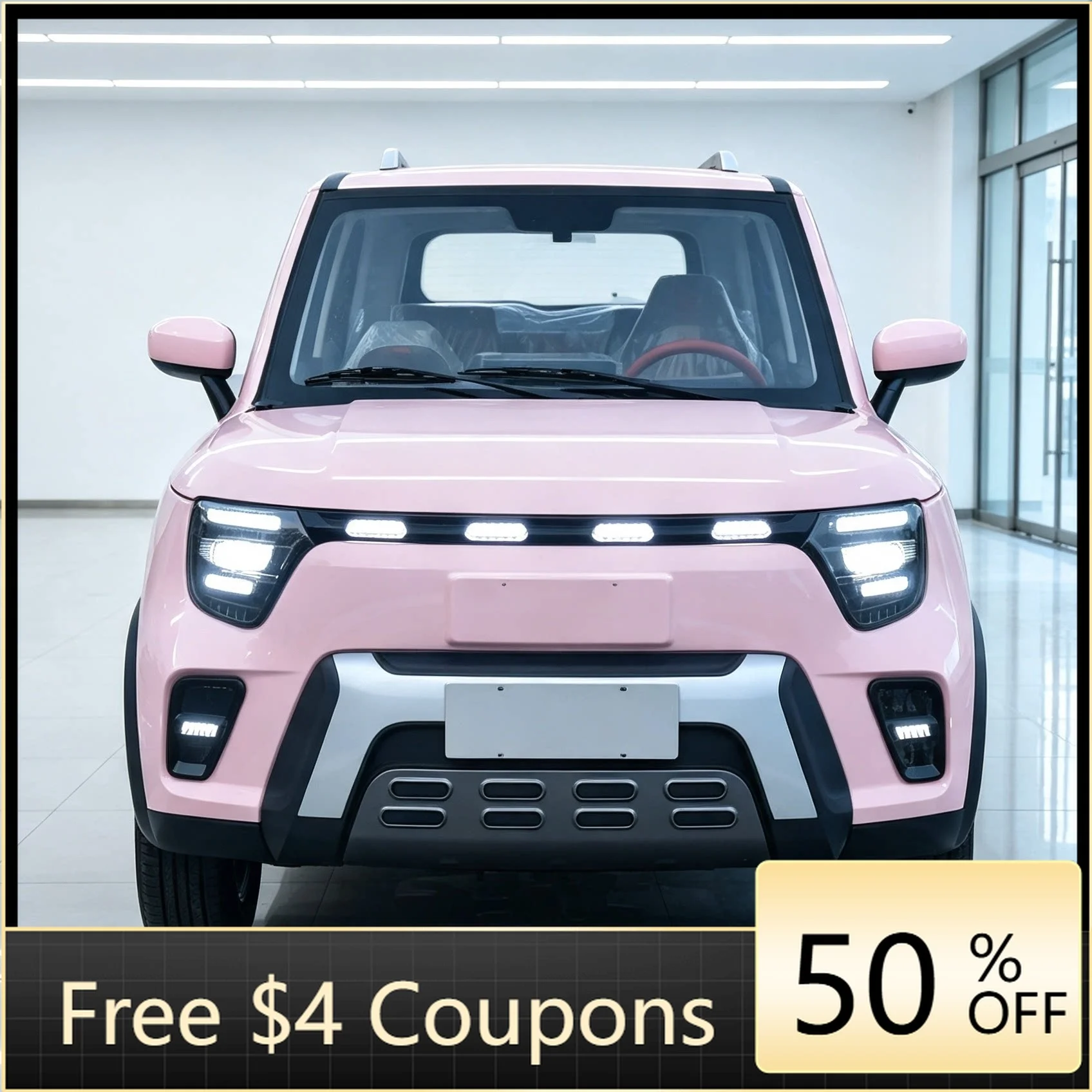 WB Electric four-wheeler pink SUV family transporter with LED headlights, stylish design