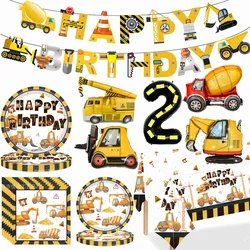 Construction Party Disposable Tableware Paper Plates Napkins Construction Truck Birthday Decorations Excavator Party Supplies