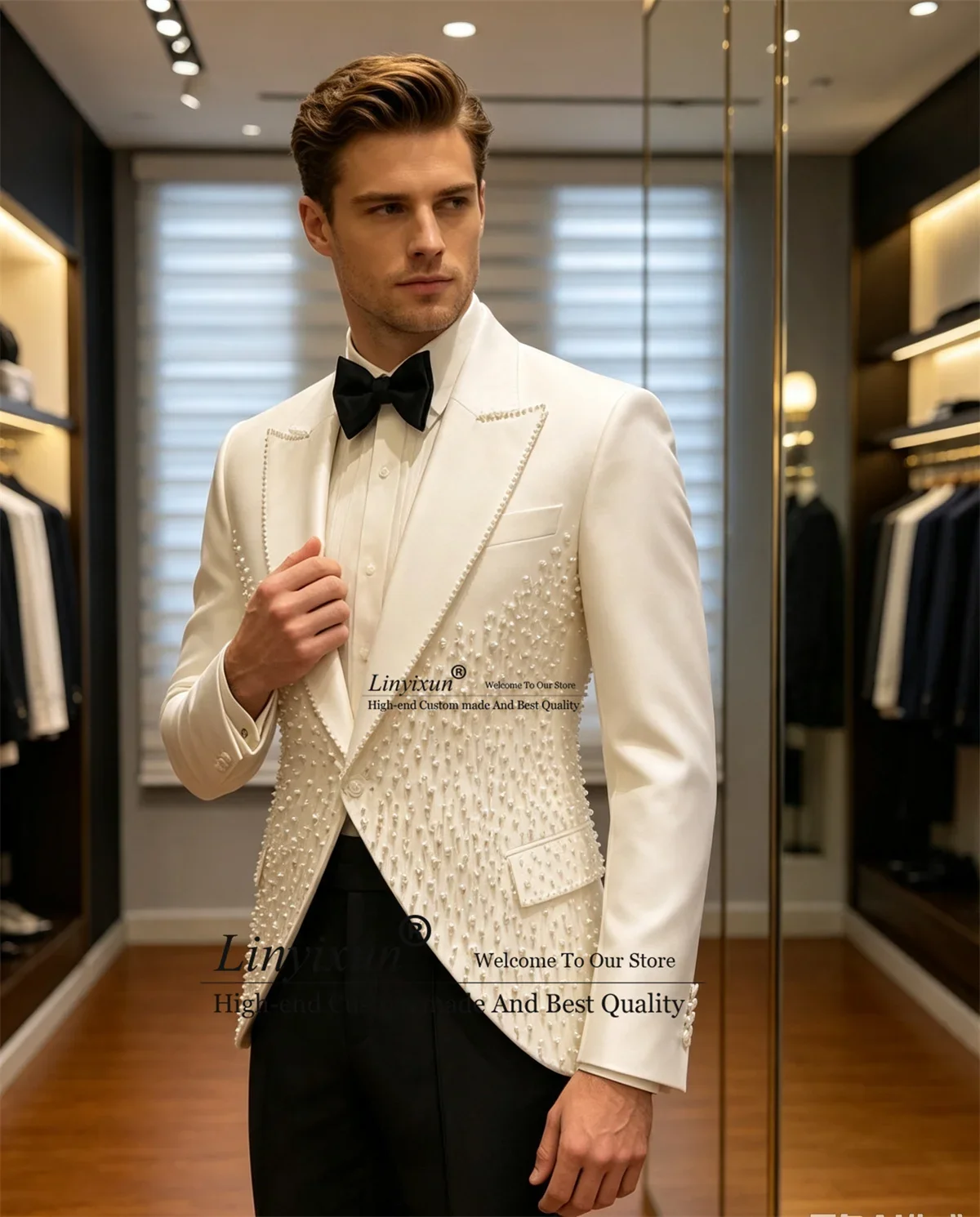 Luxury Rhinestone Crystals Men Suit Customized Groom Party Male Blazers 2 Piece Sets Tuxedo Sequins Party Wedding Ropa Hombre