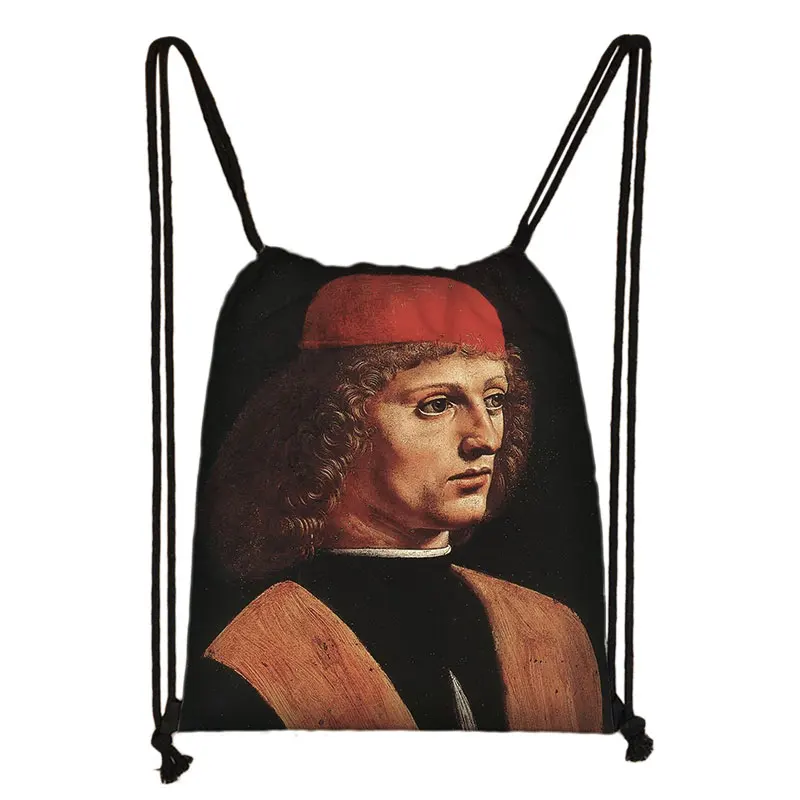 Mona Lisa Da Vinci Oil Painting Drawstring Bag Women Backpacks Vintage Vergine delle Rocce Shoe Bag for School Bags Gym Pouch