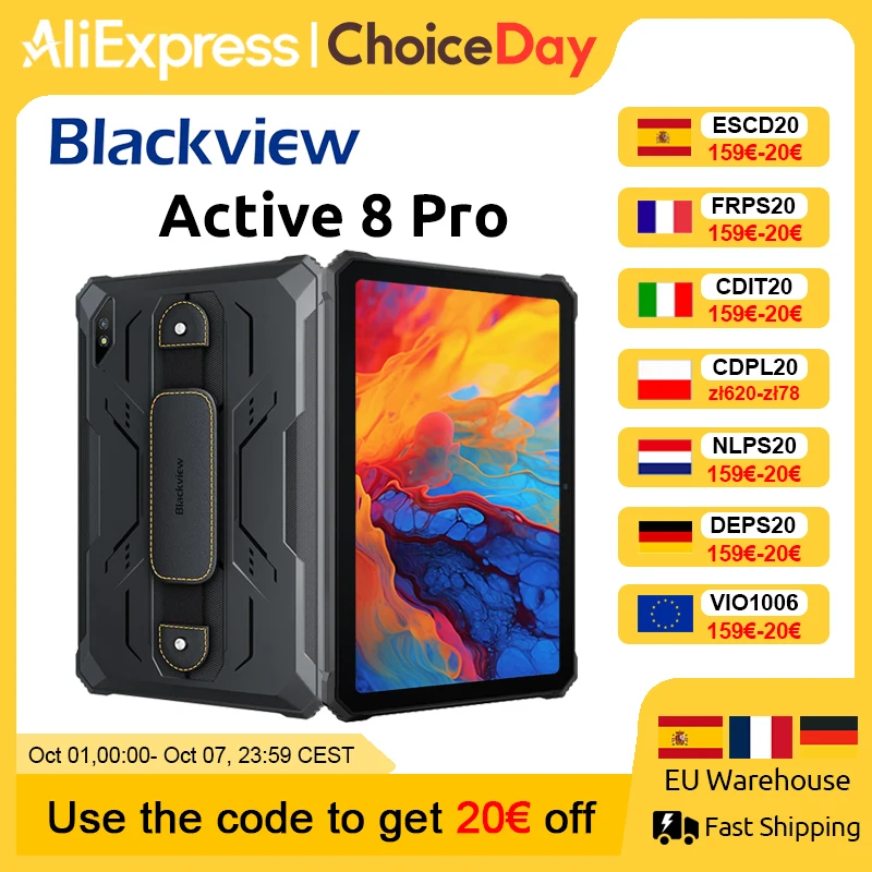 Blackview Active 8 Pro robuuste tablets Android 14 10,36 "2,4K display Helio G99 16GB 256GB tablet-pc 22000mAh