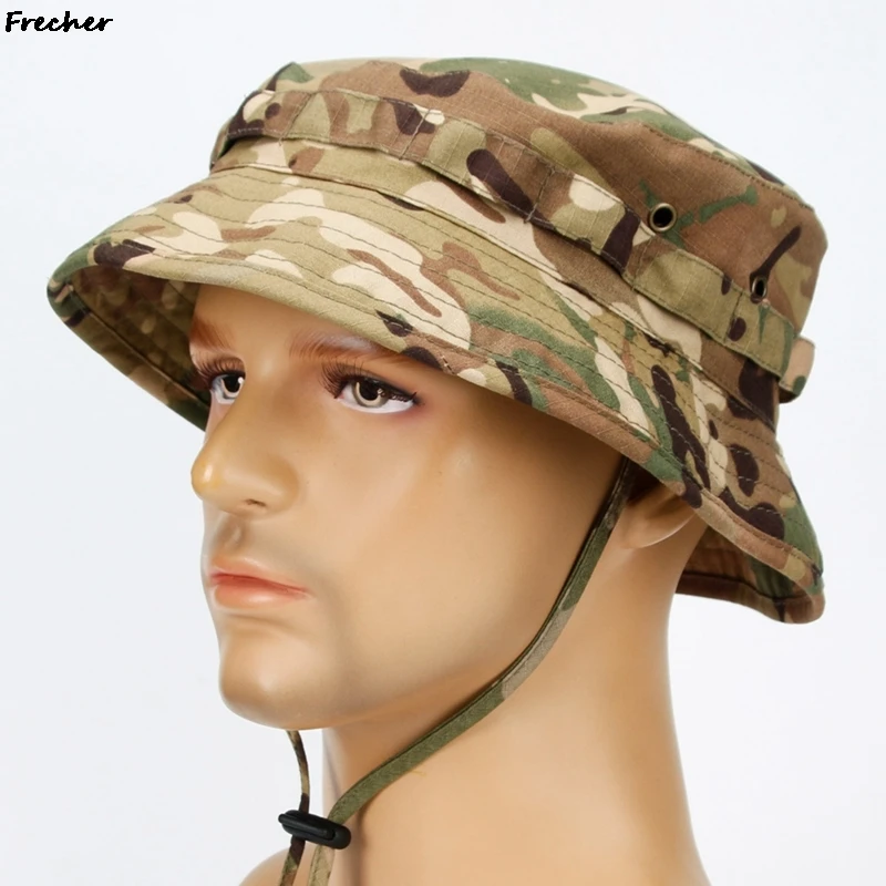 Breathable Cotton Bucket Hat Camouflage Panama Hats Forest Hunting Hiking Chapeau Outdoor Fishing Cap Adjustable Belts Chapeau