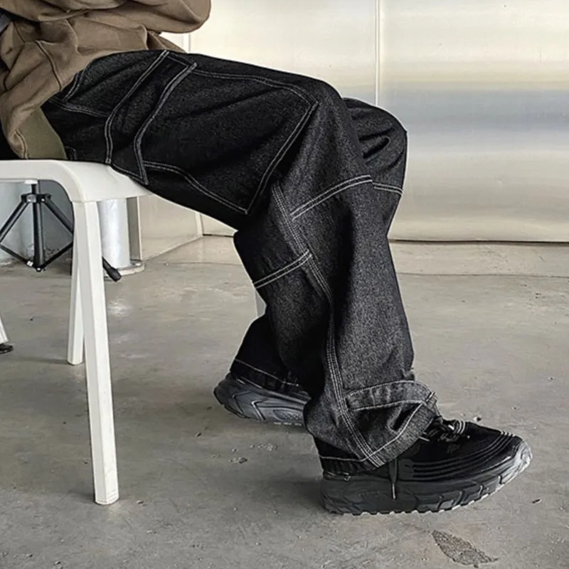 

Cargo jeans men Outdoor Wide Leg Denim pants Loose Straight Baggy Men's hip hop Streetwear Neutral Trousers