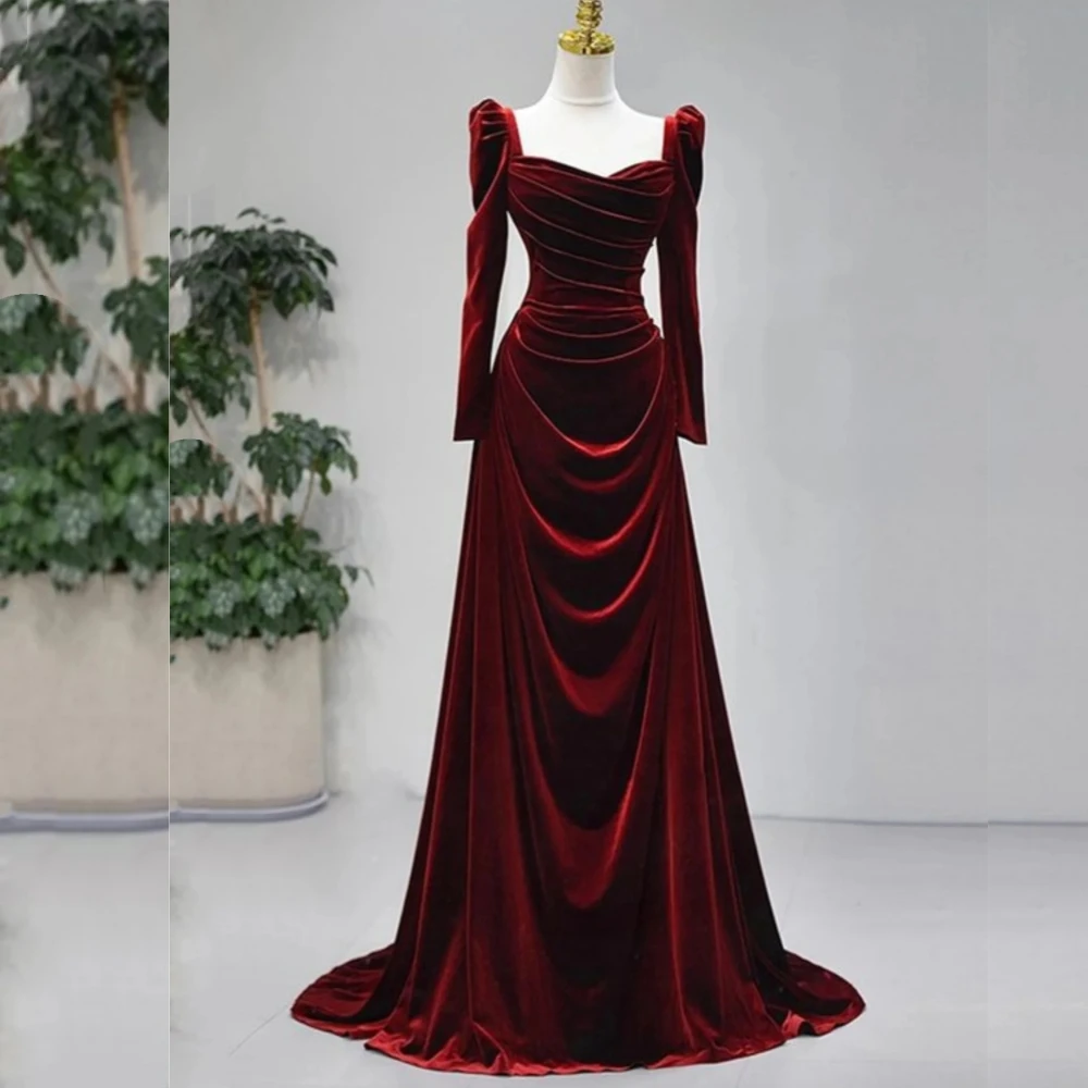 Customized Pleat Square Neck Charming A-line Long Dresses Bespoke Occasion Formal Evening Elegant Party Wedding