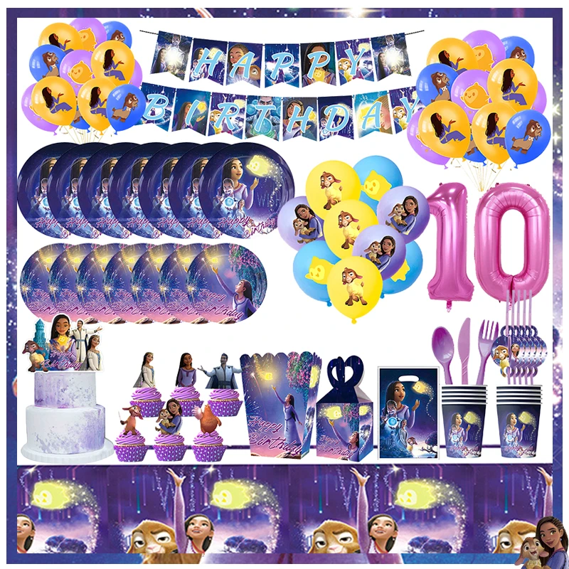 Disney Wish Birthday Party Decorations Kit Asha Theme Balloons Girls Supplies Paper Cups Plates Napkins Banner Wsh Birthday Deco