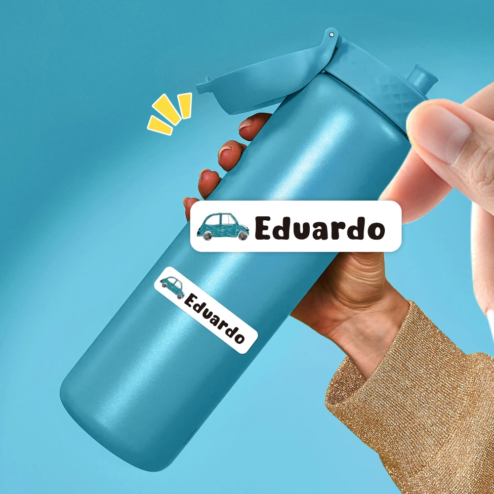 Custom cartoon car Name Sticker,Transparent Waterproof Stickers for Kids,diy Name Labels for School Bag Bottles Box  Mug Uniform