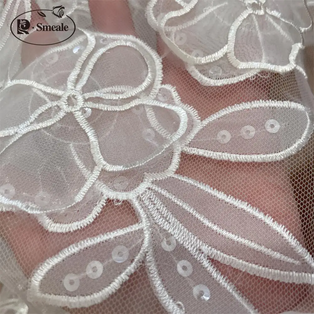 3D Sequin Lace Fabric, Hand Sewing, Wedding Dress, Fashion Show, DIY, High-end Design,  White, RS4881, New