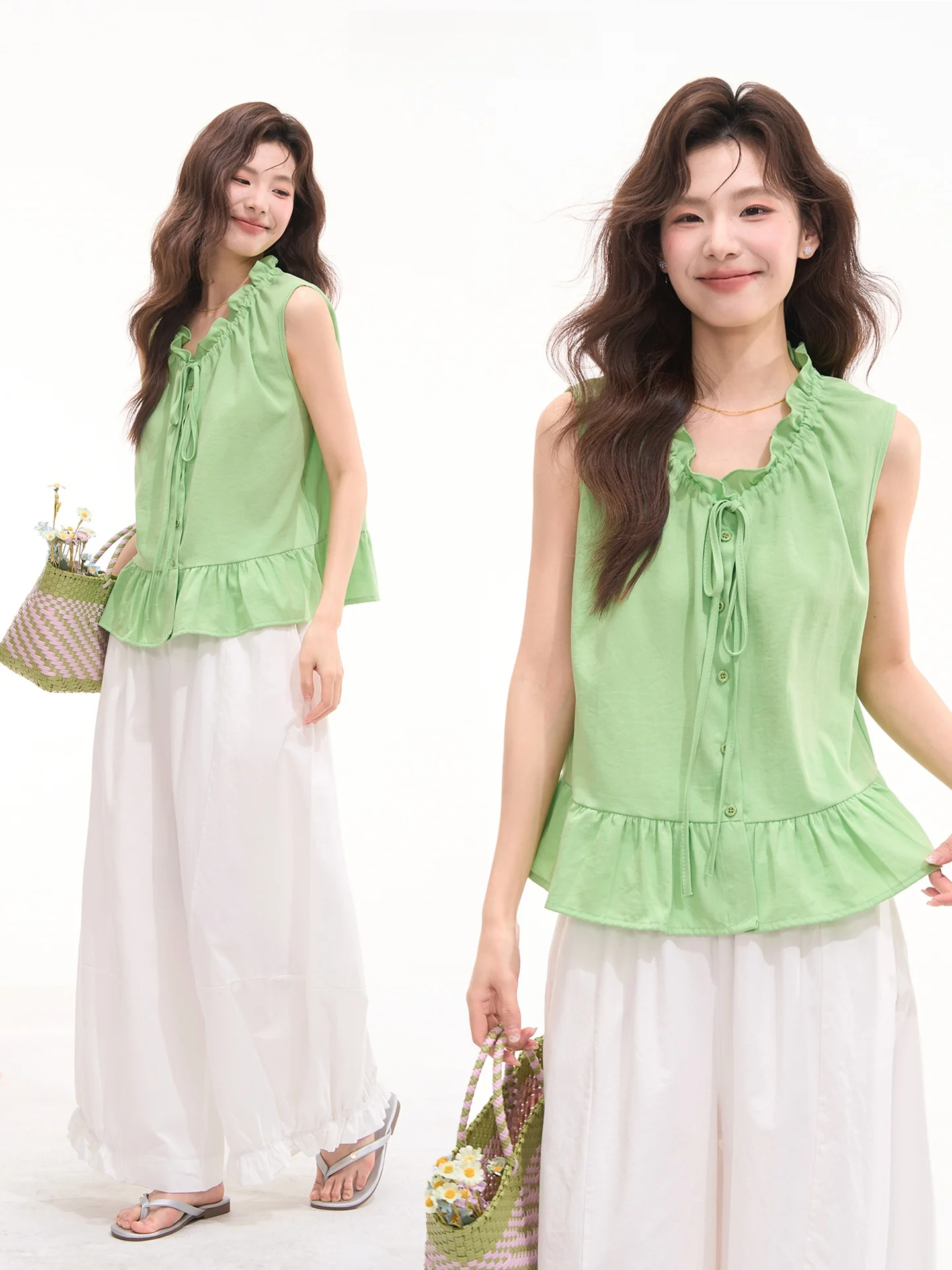 

Летняя женская блузка без рукавов Heme с завязками, из хлопка, лиоцелла и нейлона, вязаная, свободного кроя, в девичьем стиле, топ с коротким рукавом