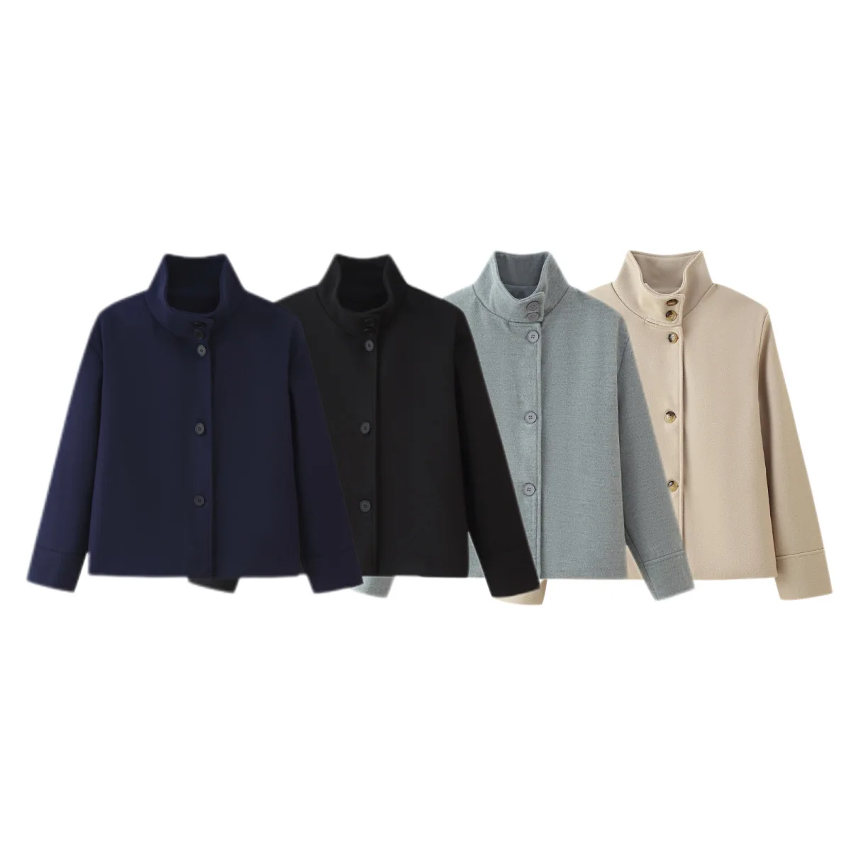 

Women's Short Jacket Coat Long Sleeve Stand Collar Single Button Fastening Autumn Fashion Outerwear M6291F