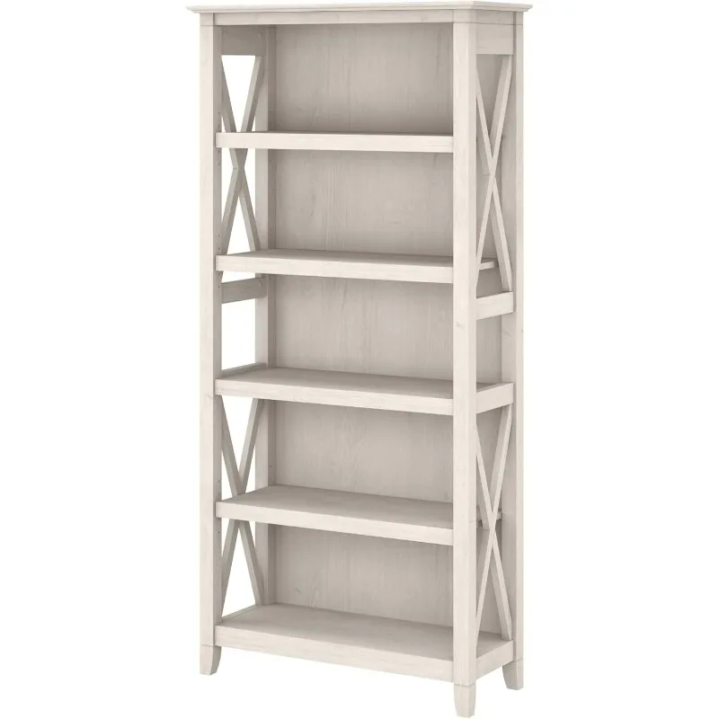 Tall 5 Shelf Bookcase for Living Room or Home Office, Large Bookshelf, Modern Farmhouse Style, Key West Collection