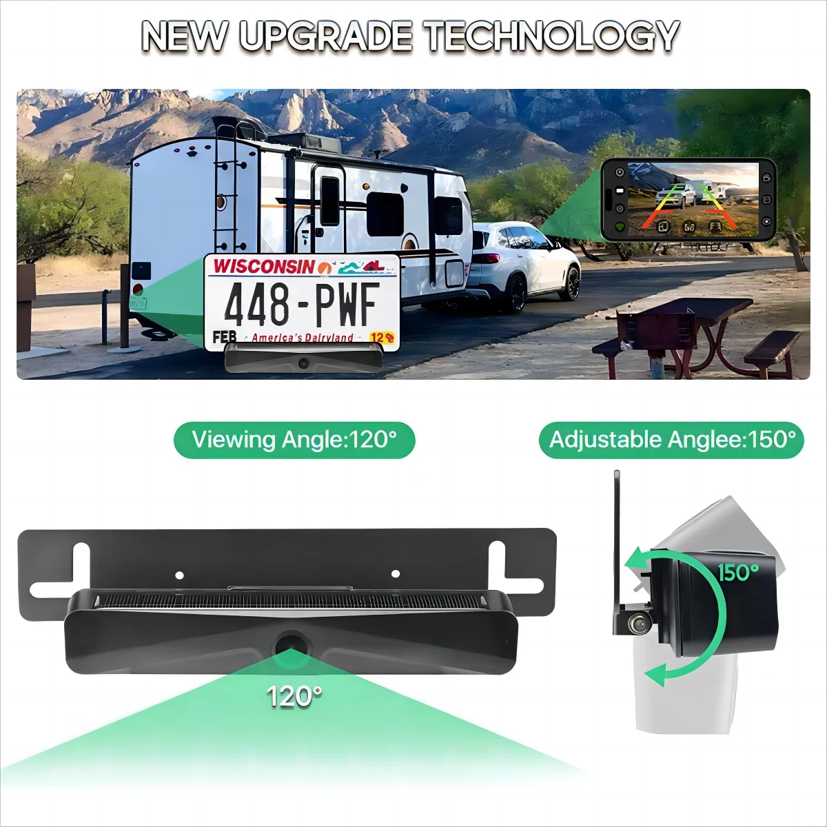 GreenYi كاميرا ترخيص لاسلكية تعمل بالطاقة الشمسية 5G WiFi HD 1080P مع بطارية مدمجة 4800 مللي أمبير في الساعة لهاتف iPhone لسيارة Van RV