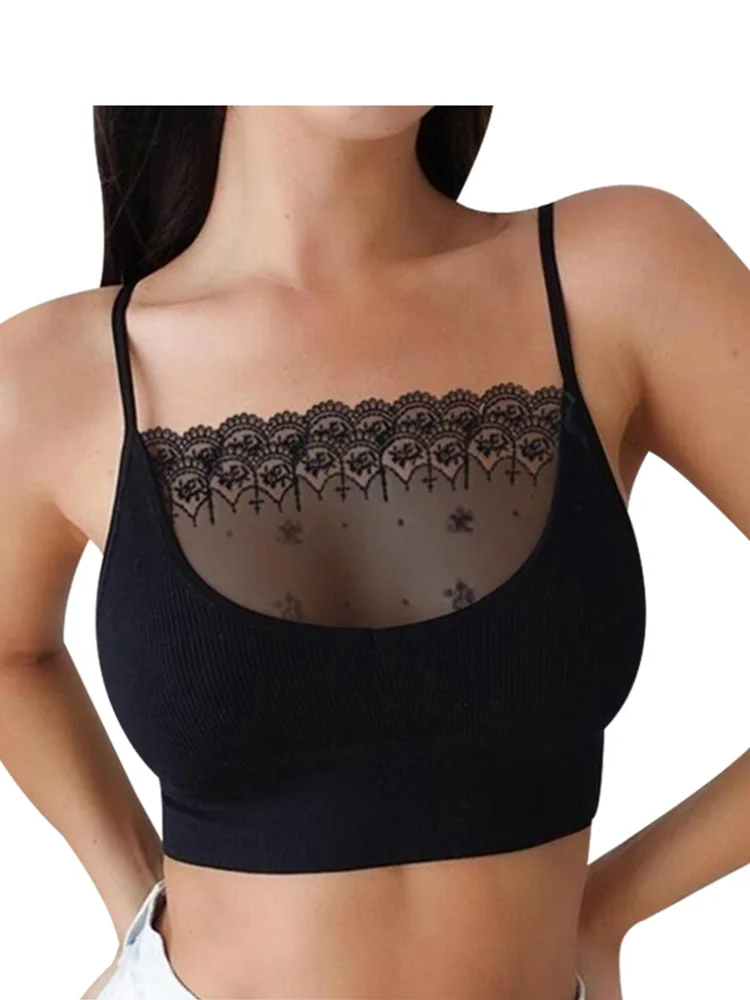 

Women Sexy Chest Crop Tops Intimates Lace Patchwork Bra Seamless Bras Bustier Wrap Top Tube Bandeau Camisoles Spaghetti Strap