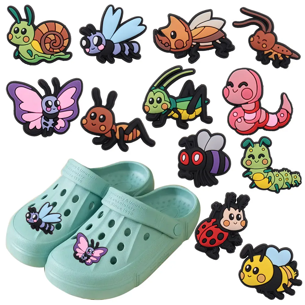 Dijes de PVC para zapatos, accesorios de decoración para zapatillas, 1 piezas, Mosquito, hormiga, escarabajo, Grillo, Caracol, pulsera con agujero, regalo para niños