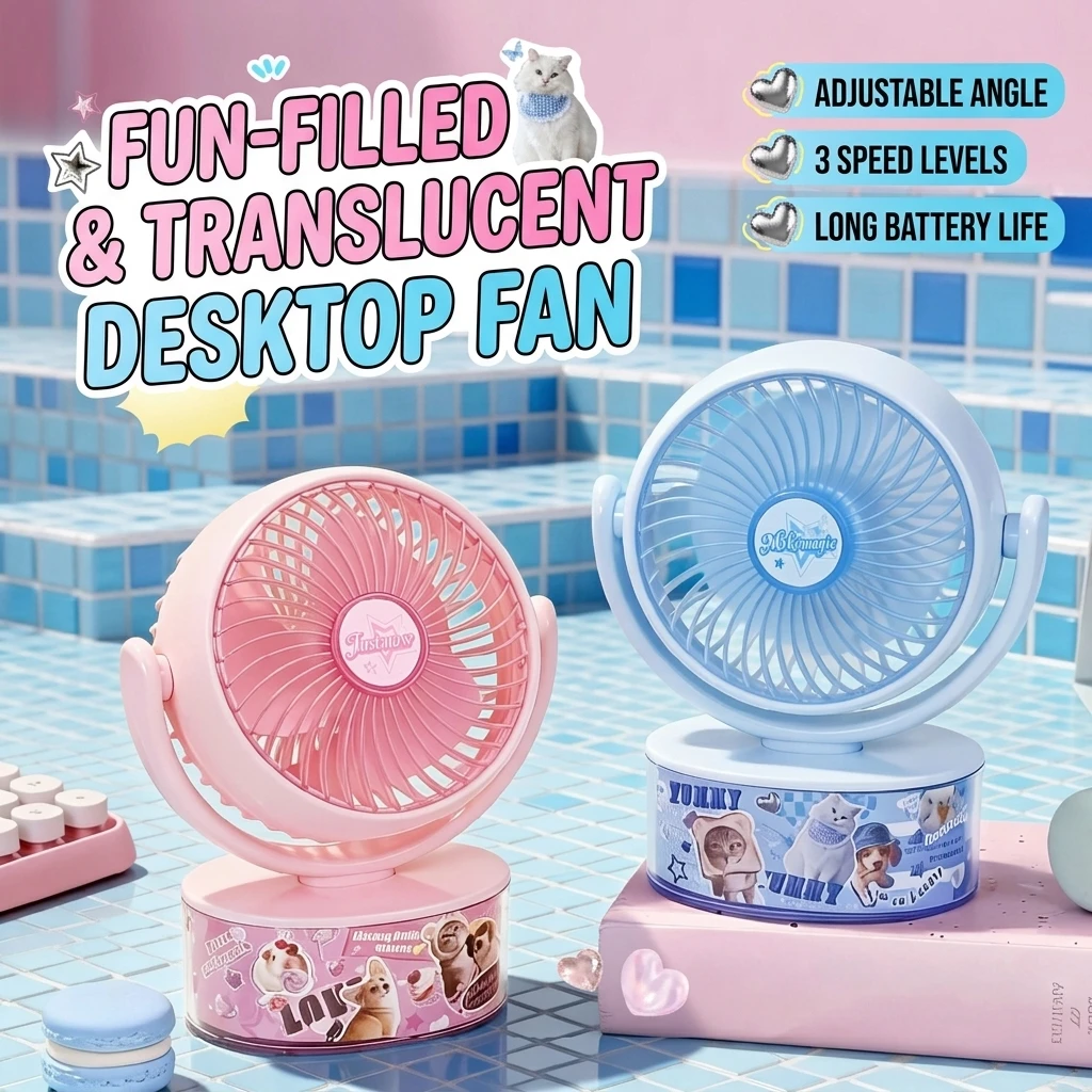 

Cute Desk Fan 1200mAh USB Rechargeable Portable Table Fan 3 Speeds 15dB Quiet Mini Personal Fan for Office Bedroom