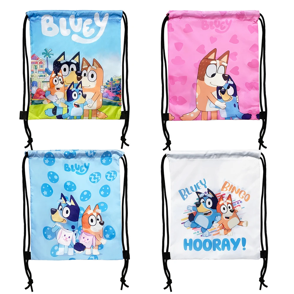 Bluey Bingo الرباط أكياس أنيمي الشكل الطباعة لطيف الكرتون المحمولة حقيبة التخزين على ظهره الأطفال حقيبة الوجبات الخفيفة