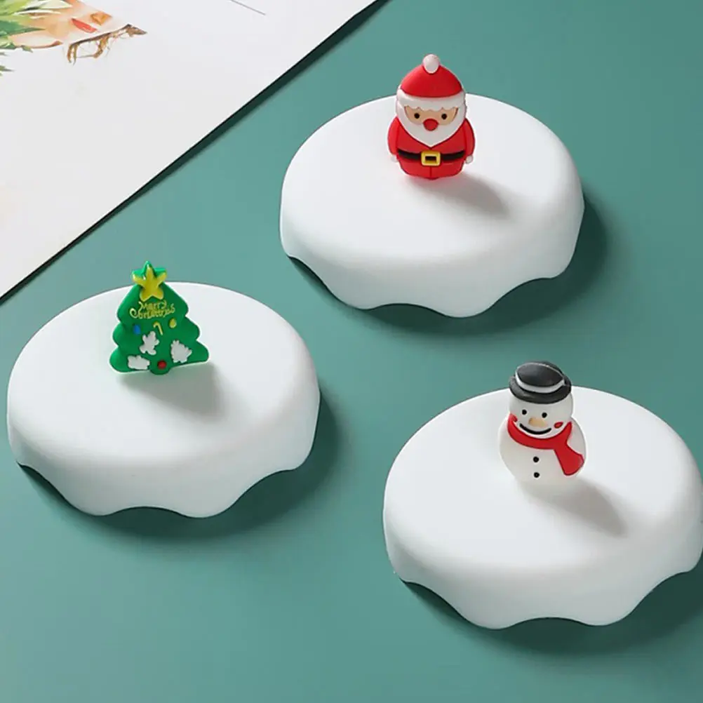 

2Pcs Silicone Cup Lids Heat Proof Cartoon Sealing Caps Reusable Kitchen Gadgets Christmas Party Supplies