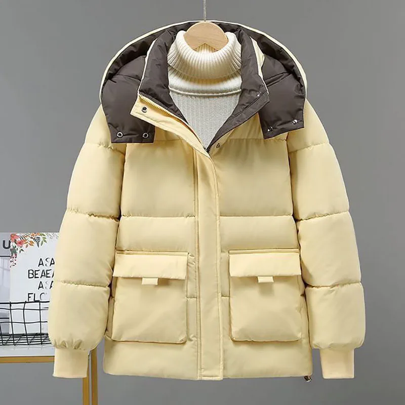 

New Short Down Cotton Jacket Women's Autumn Winter, Loose Thick Warm Quilted Jackets, Fashion Female Hooded Parka Cotton Clothes