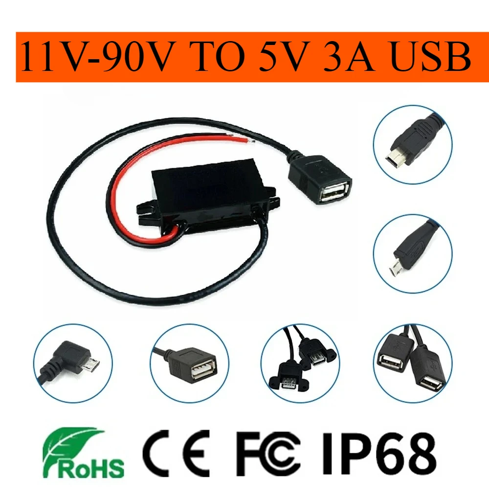 

12 volt car phone charger adapter 12 Volt to 5 Volt 12V 24V 36V 48V to 5V 3A DC DC Step Down Power Converter MICRO MIMI TYPE C