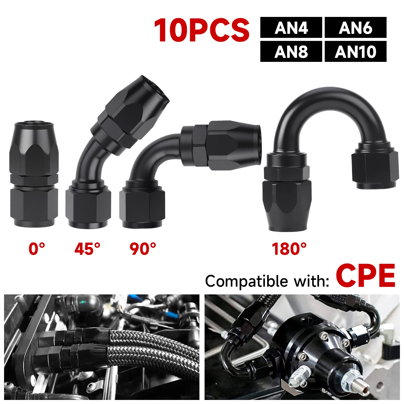

10 Pcs Universal AN4 AN6 AN8 AN10 Straight Aluminum Car Swivel Hose End Fitting Adapter 0 45 90 180 Degree For Oil Fuel CPE Line