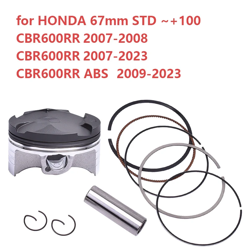 67mm STD ~+100 Spare Motorcycle Engine Ring Set Piston for Honda CBR600RR ABS 2007-2023 Moto 13101-MFJ-D00 13011-MFJ-D00
