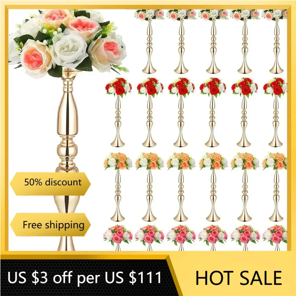 

24 Pcs Metal Wedding Centerpiece Table Decoration Gold Flower Stand 20 Inch Tal Freight Free Home Decorations Vase Room Decor