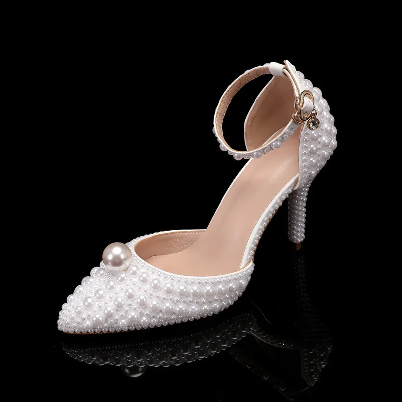 

Fashion New Large Size Women's Shoes Heel Pointed White Pearl Sexy Stiletto High Heels Women Banquet Wedding High Heels Sandals