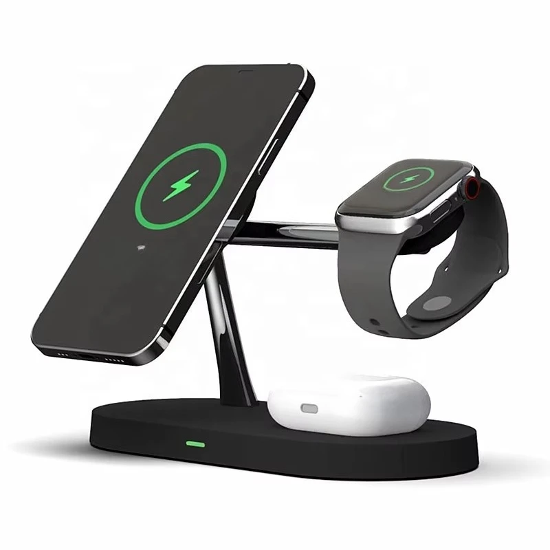 15W fast charging mobile phone holder USB port 5 in 1 zinc alloy multi-function magnetic wireless charger holder