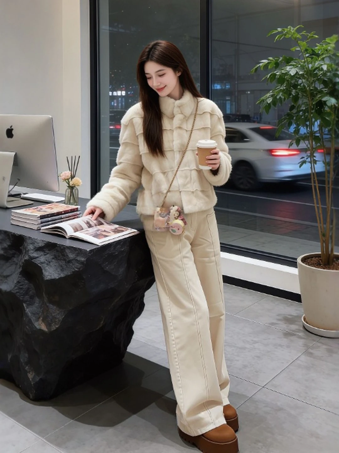 

Ретро-пальто из меха и кожи премиум-класса для невысоких, зимняя верхняя одежда, модный меховой воротник, тепло и элегантность