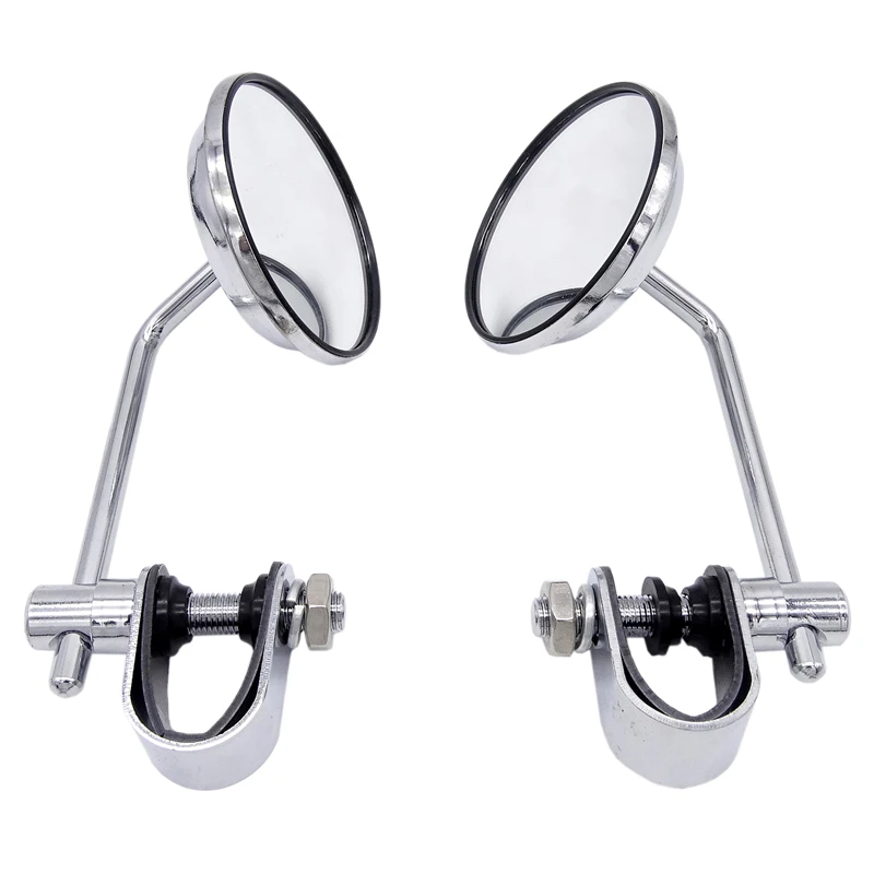 Motorcycle Universal Clamp-On Black Round Side Rear View Back Mirror Motorbike Chrome Stainless Steel Classic Handlebar Mirrors