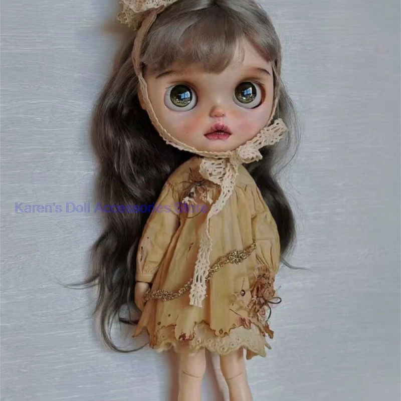 

Окрашенный в стиле ретро темно-кровавый кролик, 4 шт., повязка на голову Blythe Rabbit, топ, юбка, носки (подходит для Lulu, oy24, Ob22,24, 26,zone, Jenny)